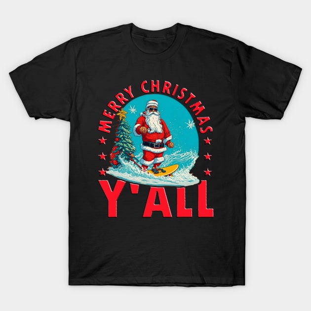 Funny Christmas In July Santa Surfing T-Shirt by masterpiecesai